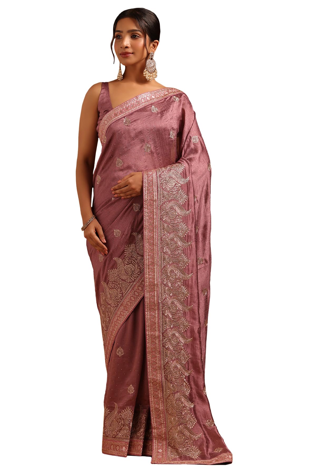 Soch Women Tussar Ethnic Motifs Saree with Zari Embroidery and Work