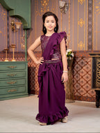 Aarika Girls Ethnic Wear Purple Colour Sequin Embroidery Georgette Lehenga Choli Set With Attached Dupatta-(9-13 Years)-(Lch-Shm