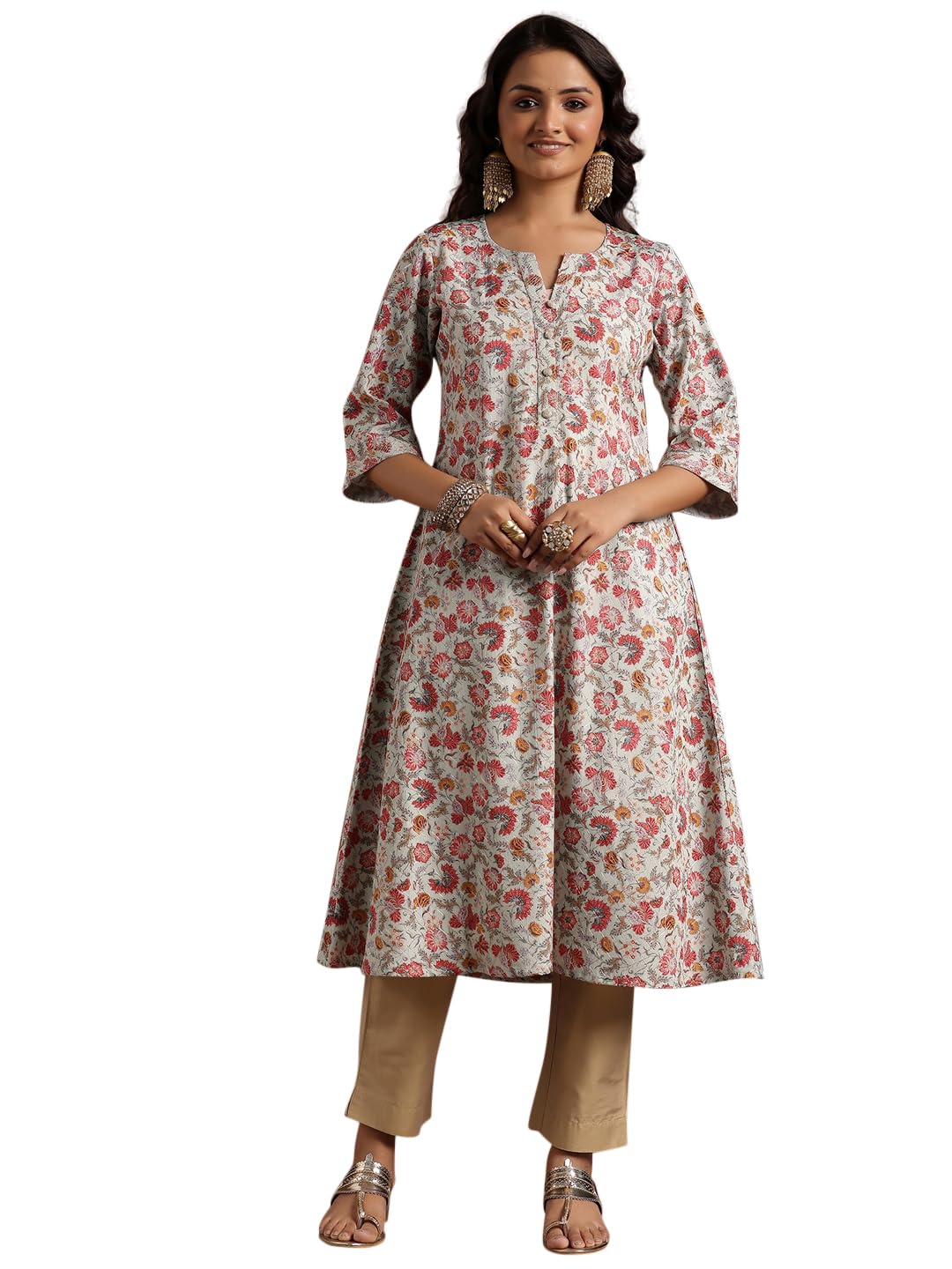 Libas WomenS Cotton Printed A-Line Kurtas (29223_Green