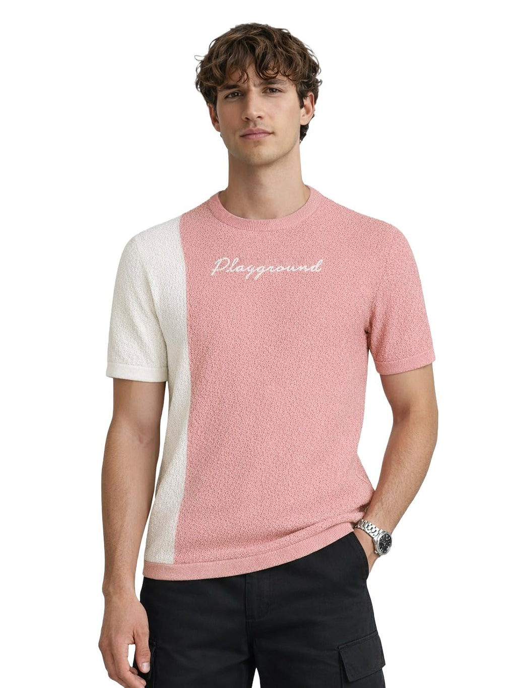 The Indian Garage Co Mens Slim Fit Half Sleeves Solid Crew Neck T-Shirt