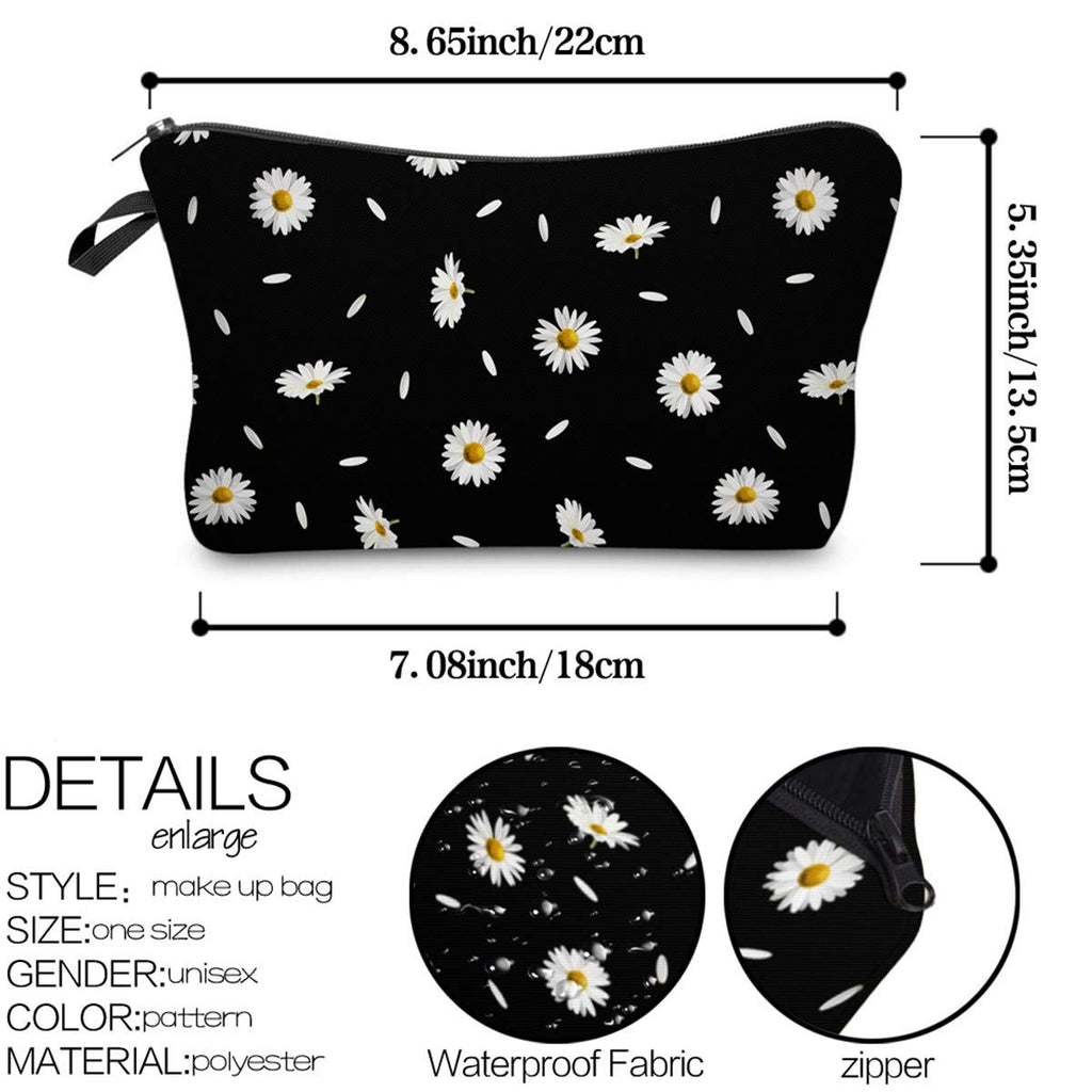 Deanfun Cosmetic Bag for Women, Durable Polyester Makeup Bag Organizer Travel Waterproof Roomy Accessories Daisy Purse Bag Gifts