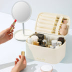 Meiyuuo Cute Makeup Bag Small Cosmetic Bags for Women Medium Pouch Toiletry Bag Waterproof Organizer(Light Beige)