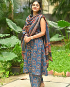 ANNI DESIGNER Womens Rayon Blend Anarkali Printed Kurta with Palazzo & Dupatta (NETHRA Blue_L_Blue_Large)