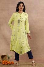W For Woman W Women Green Geometric Print Rayon Flared Kurta Set With Slim Pant