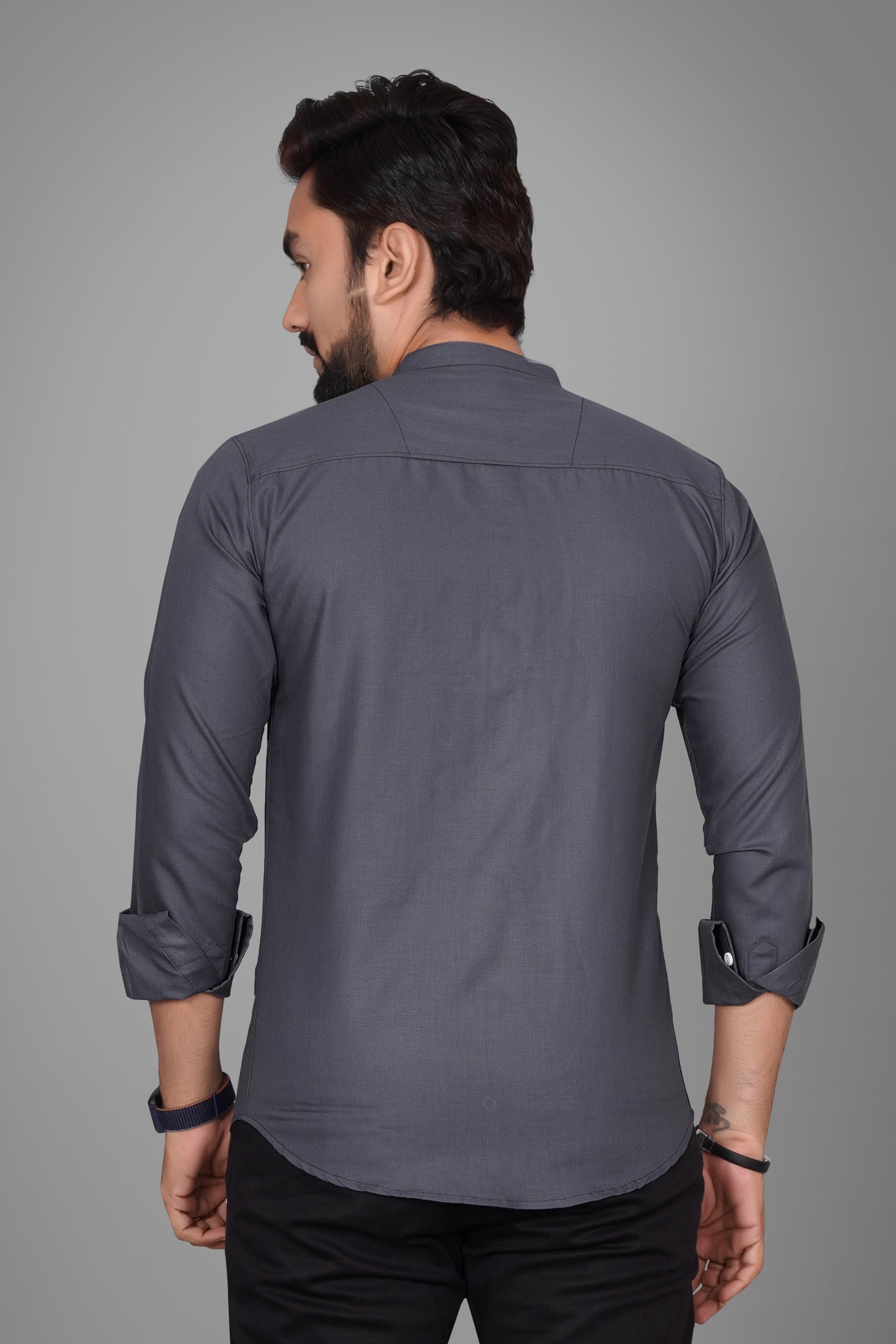 Besix MenS Regular Fit Solid Cotton Shirt | Chinese Collar | Casual | Plain | Branded | Mandarin Collar | Full Sleeve | Summer