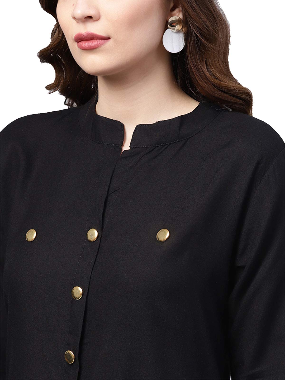 Ishin WomenS Rayon Black & White Solid A-Line Kurta Set With Palazzo
