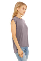 Ladies Flowy Muscle T-Shirt with Rolled cuff - DARK gRY HEATHER - S(D0102H7WH48)