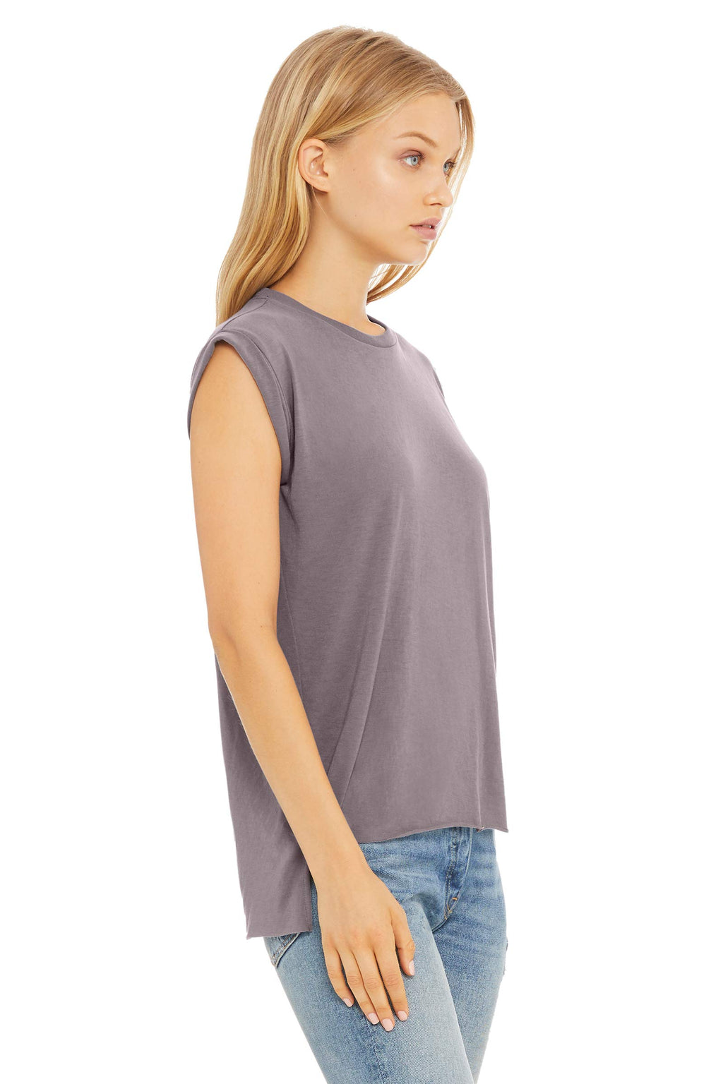 Ladies Flowy Muscle T-Shirt with Rolled cuff - DARK gRY HEATHER - S(D0102H7WH38)