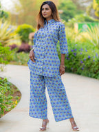 Libas Womens Printed Cotton Night Suit Set For Women Blue