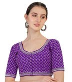Pujia Mills Womens Heavy Silver Jari Thread Readymade Blouse for Saree Lehenga (Purple, 34)