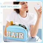 Sanwuta 4 Pcs Hair Face Skin Travel Bag Set Preppy Makeup Pouch PU Leather Skincare Bag Waterproof Cosmetic Organizer Birthday