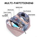 BOYATU Travel Makeup Bag for Women: Large Cosmetic Bag Set of 3 - Vegan Leather Make up Bag with Compartments - Compact Waterpro