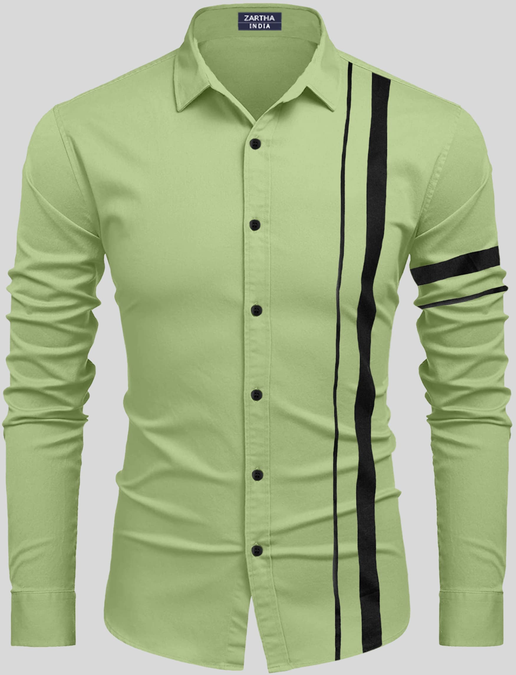 Zartha MenS Regular Fit Striped Pattern Cotton Blend Shirt With Spread Collar Long Sleeve And Standard Length | Shirt For Man L