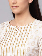 Idalia Women'S Baby Pink And White Gold Printed Kurta Set With Palazzo Pant