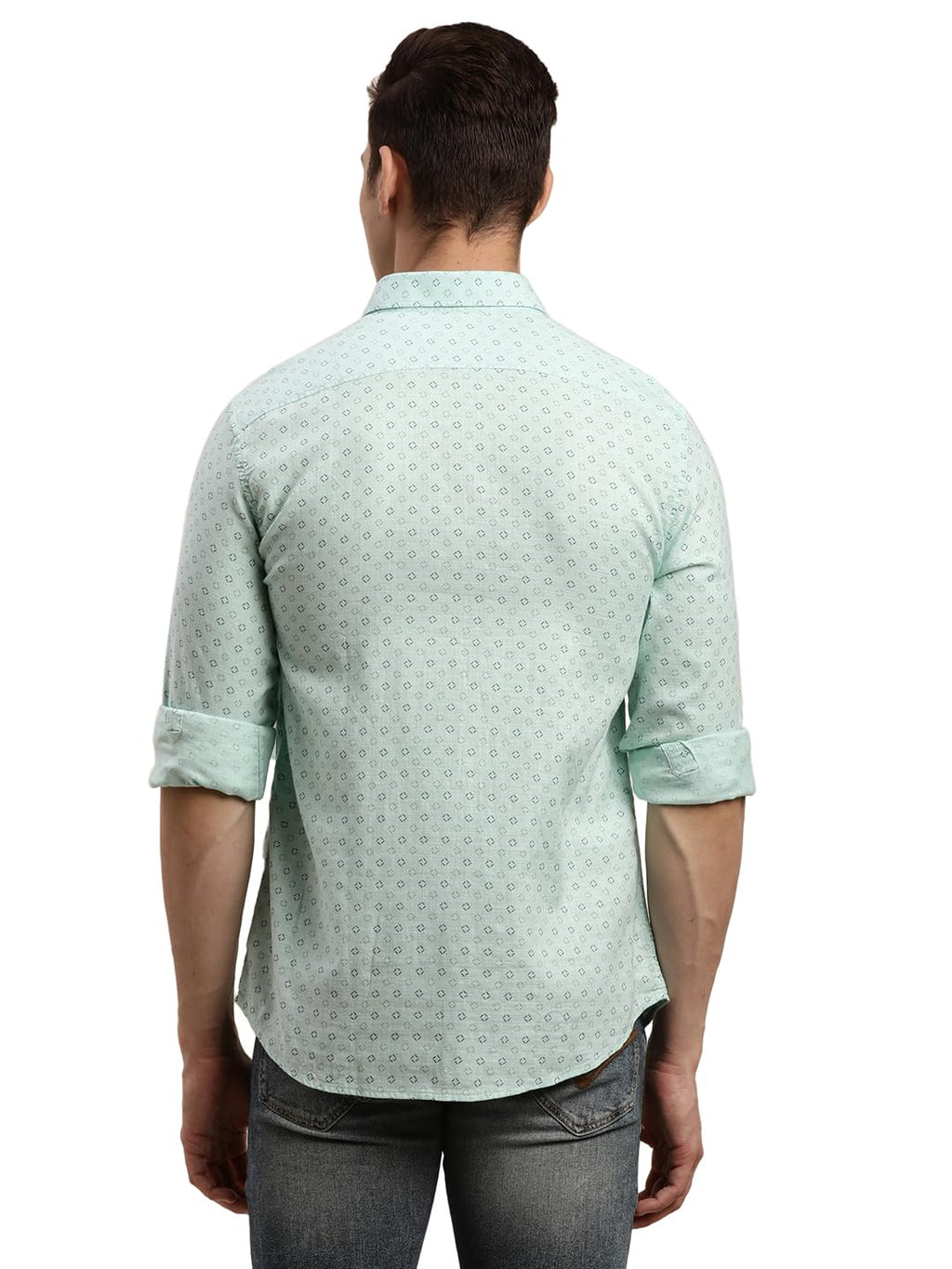 Turtle Men 100% Cotton Printed Slim Fit Light Green Casual Shirt