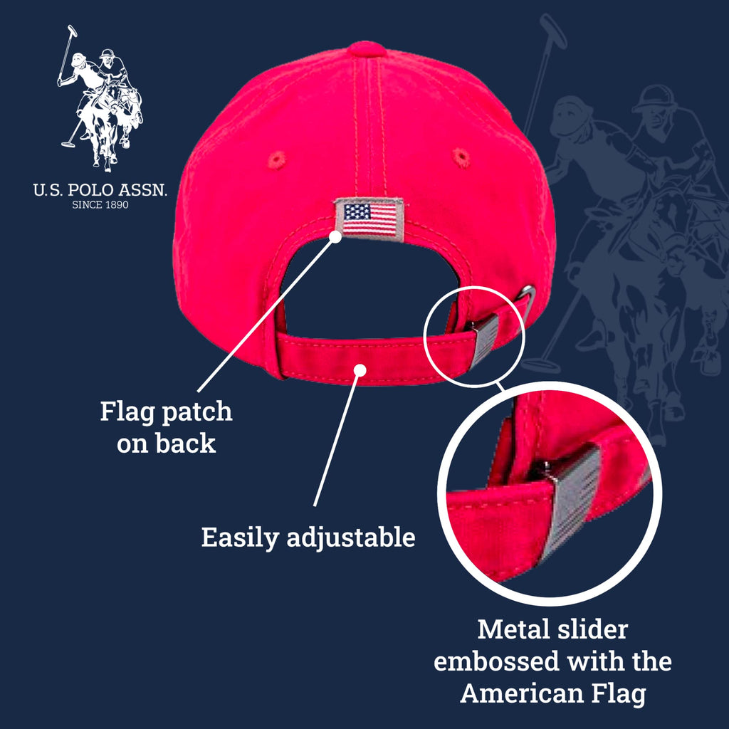 U.S Polo Assn. Embroidered Pony Horse Logo Since 1890 Adjustable Cotton Baseball Hat with Curved Brim, Red, One Size