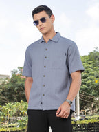 Thomas Scott Mens | Stripes | Seer Sucker Fabric | Spread Collar | Half Sleeve | Casual | Shirts for Men Mid Blue