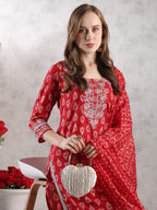 ANNI DESIGNER Women s Kurta with Trousers and Dupatta, Red, Medium