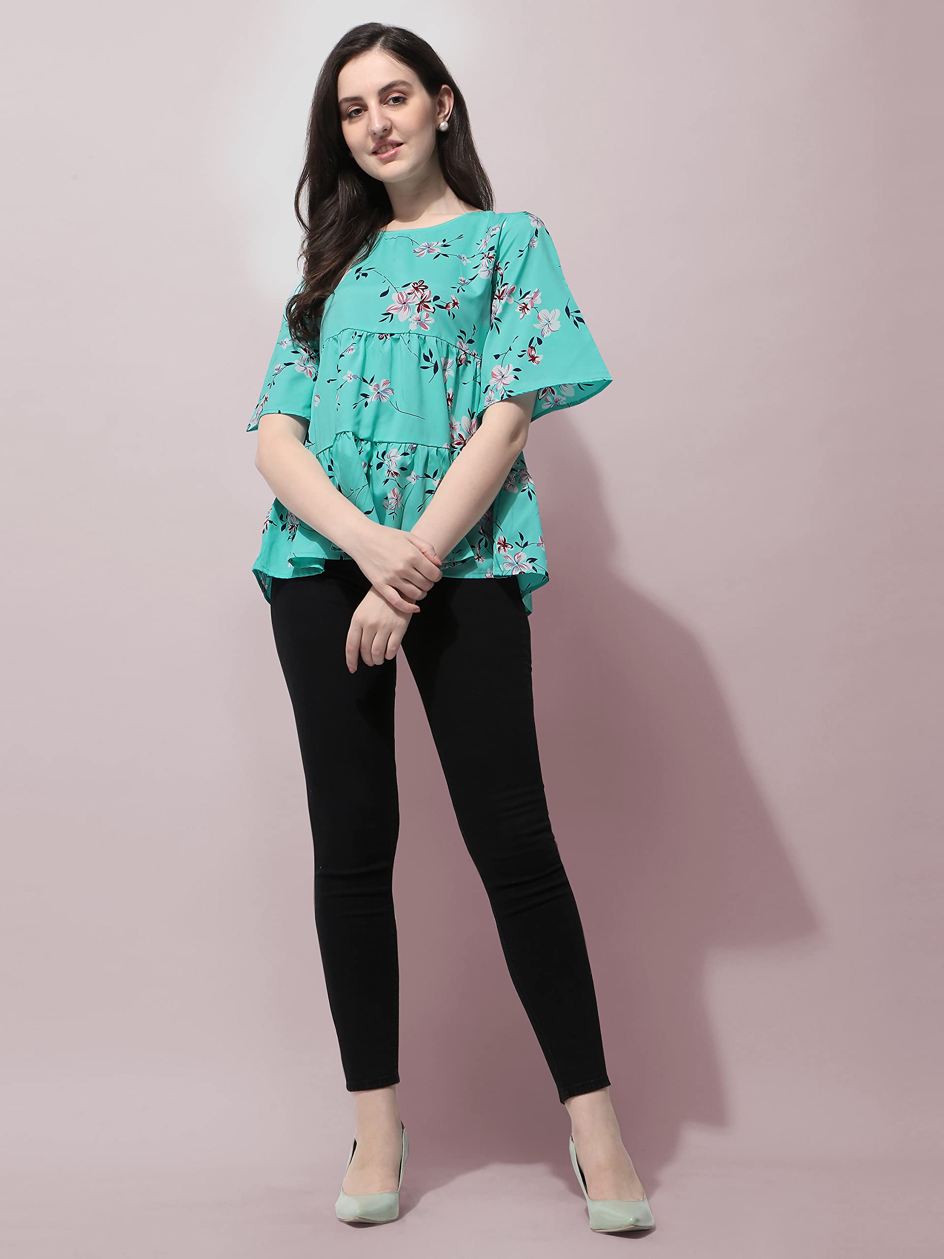 OOMPH! Peplum Tops for Women, Green - mt377