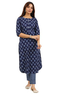Libas WomenS Cotton Ethnic Motifs Kurta Set (400478_Blue_Xxl)