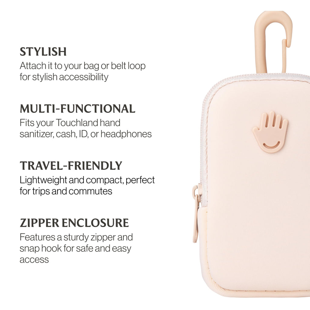 Touchland Touchette Zippered Pouch, Attachable Fashion Accessory with Snap Hook for Power Mist and Glow Mist 1FL OZ, Blush Pink