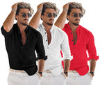Zartha Combo Of Men Solid Cotton Blend Straight Kurta Shirt Pack Of 3