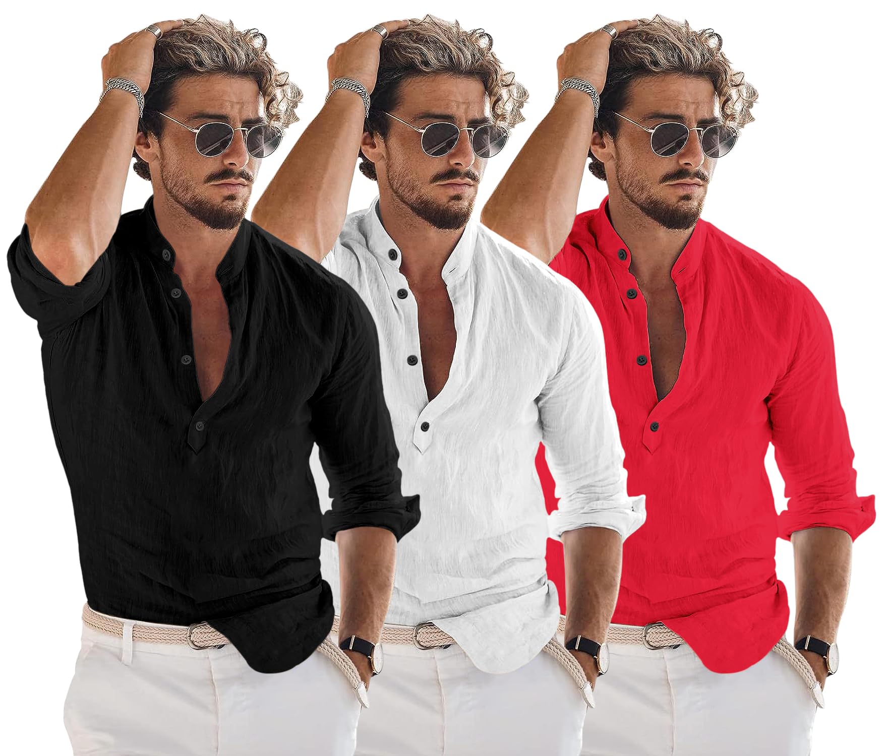 Zartha Combo Of Men Solid Cotton Blend Straight Kurta Shirt Pack Of 3