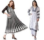 Gosriki Women'S Chikankari Embroidered Kurti Combo Pack Of 2 (Stho White & Kari Black-Gs_4Xl_Multi_Xxxx-Large)