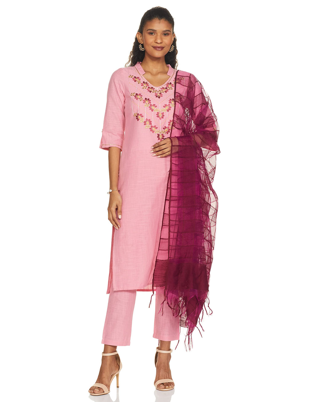 Aurelia Women Cotton Kurta Pant With Dupatta (21Ond11690-603273-Pink-S_Pink_S)