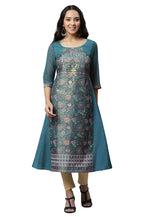 Aurelia Women'S Blue Floral Printed Printed Sequin Regular Kurta