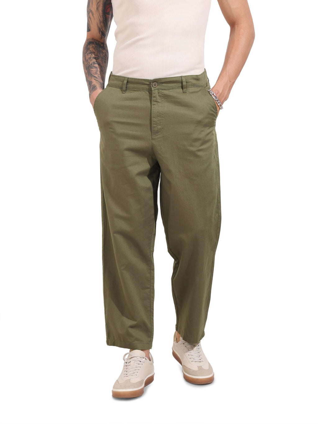 The Indian Garage Co Mens Mid-Rise Relaxed Fit Trousers Pants