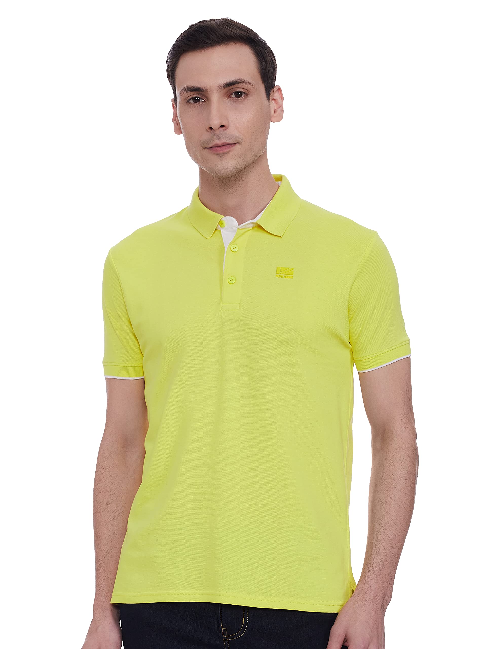 Pepe Jeans MenS Solid Regular T-Shirt (Pm541448_Dark Coral Yellow)