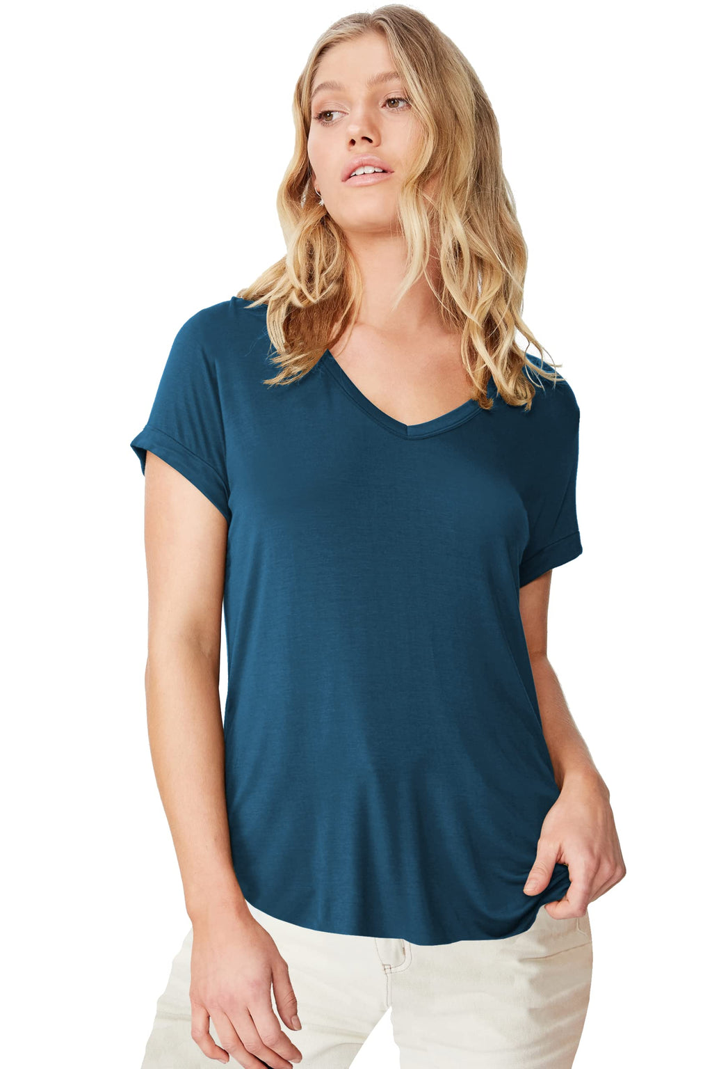 Fabricorn Combo Of Plain Airforce Blue V-Neck And Maroon Round Neck Up And Down Cotton Tshirt For Women (Airforce Blue And Maroo
