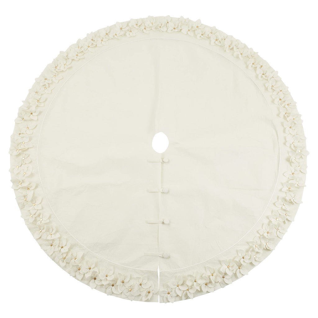 Saro Lifestyle 1236W72R 72 in Round Felt Flower Design christmas Tree Skirt  White