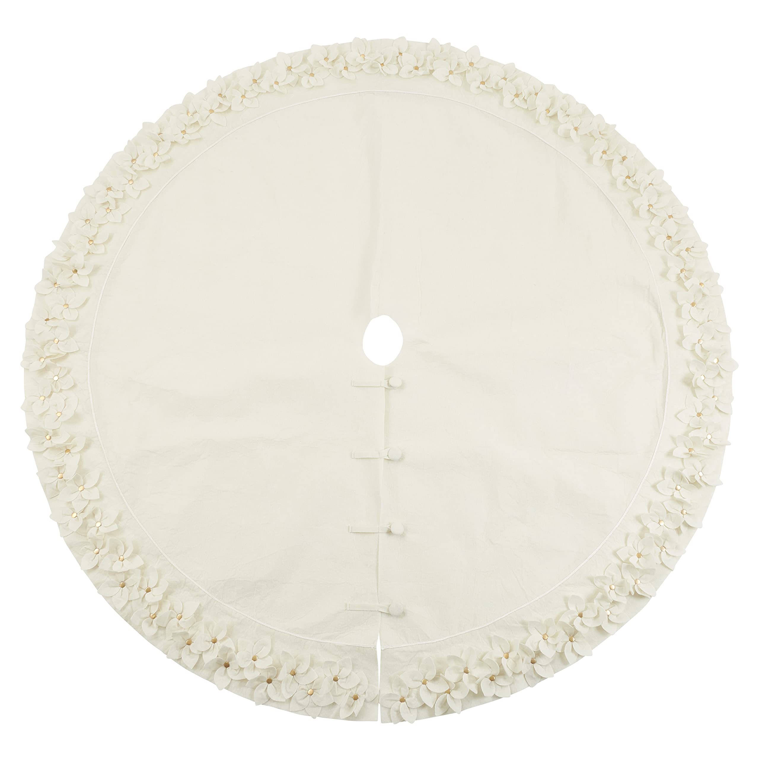Saro Lifestyle 1236W72R 72 in Round Felt Flower Design christmas Tree Skirt  White