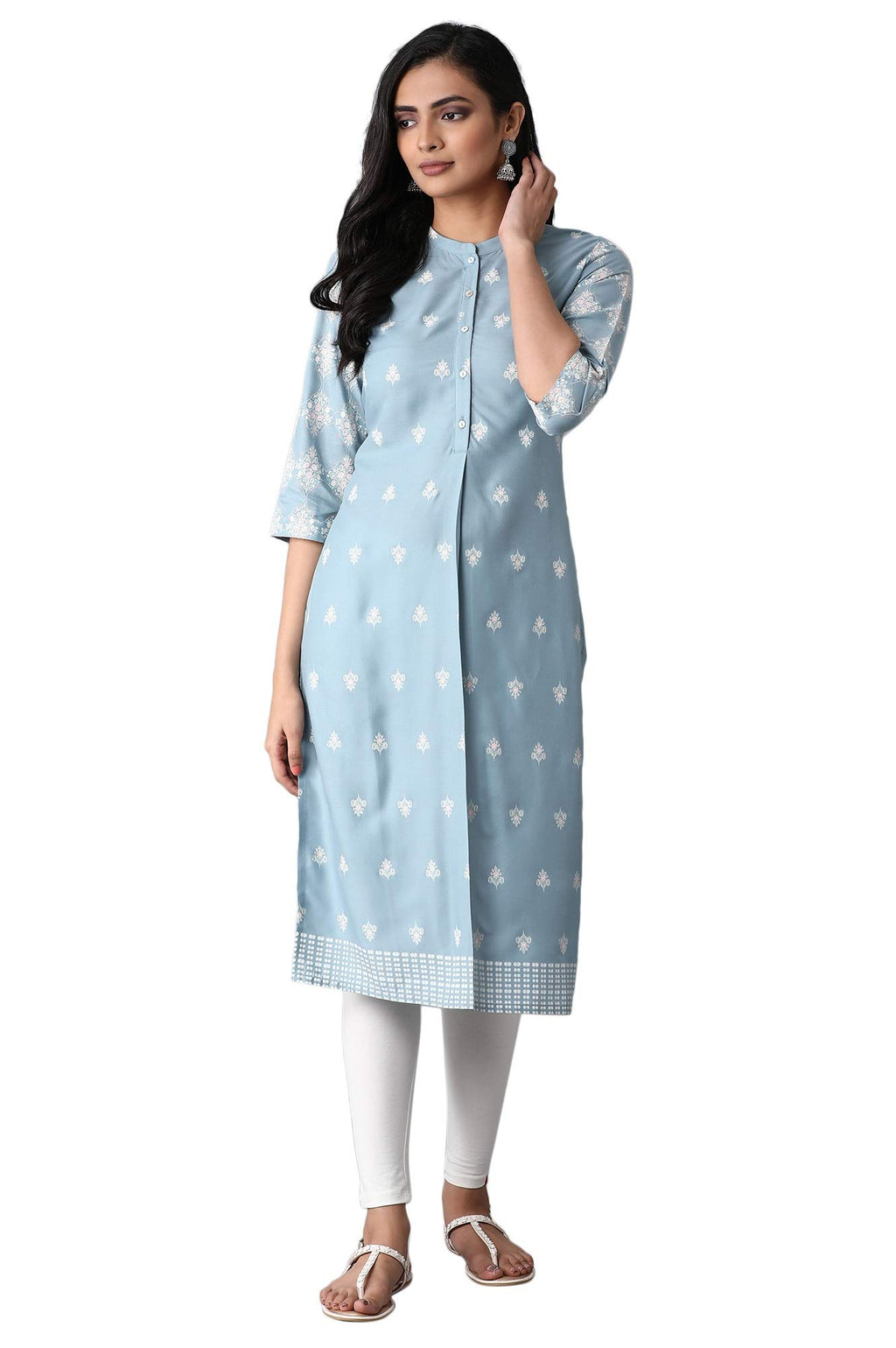 W For Woman Light Blue Printer Kurta_21Auw14644-116401_Xl