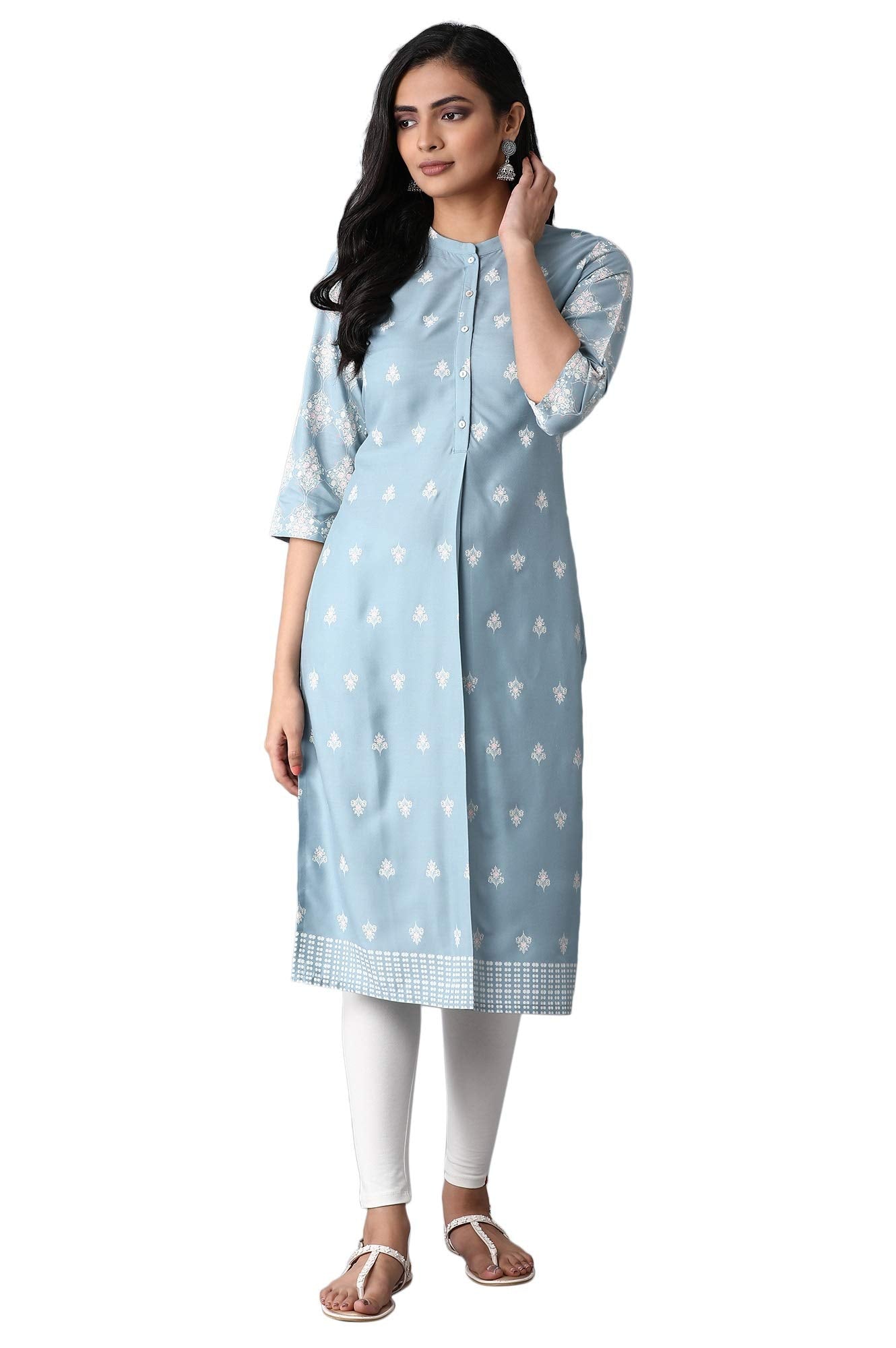 W For Woman Light Blue Printer Kurta_21Auw14644-116401_Xl