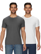 XYXX Mens Solid Regular Fit T-Shirt (XY_CR15_Tshirt_2_Anchor Grey+Polar White