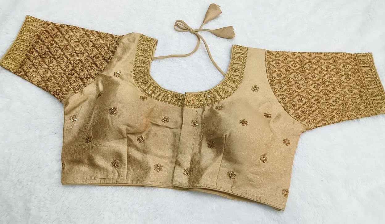 Pujia Mills WomenS Readymade Blouse Embroidery Multi Coding Gold Thread Indian Ethnic Designer Stitched Half Sleeve WomenS Rea