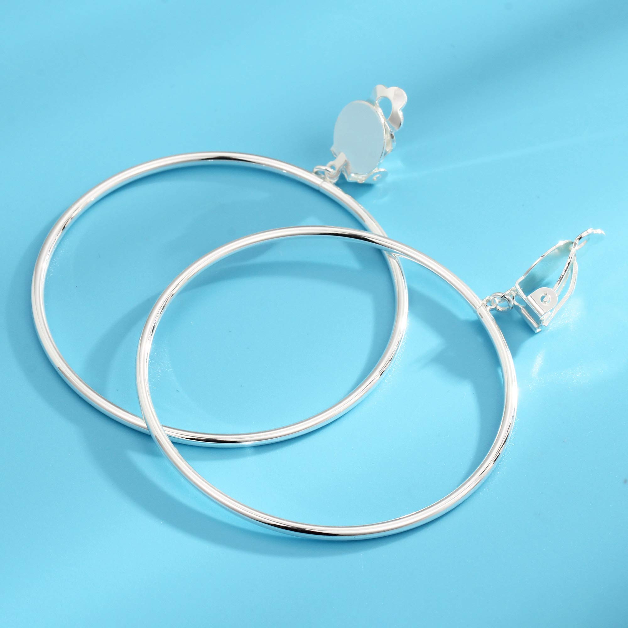 BIRSTONE Halloween Pirate Costumes for Women Clip on 2 Inch Large Big Hoop Minimalist Earrings