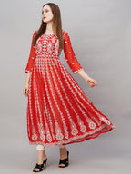 ANNI DESIGNER Womens Georgette Chikankari Embroidered Anarkali Kurti (Kari Red-KDS_M_Red_Medium)