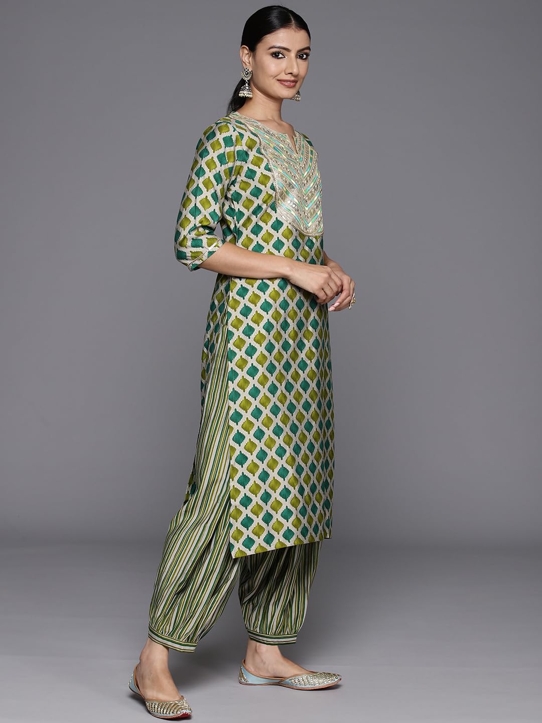 Libas WomenS Silk Blend Kurta Sets (34906_Green