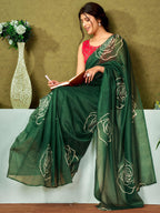 Satrani WomenS Chanderi Cotton Printed Ready To Wear One Minute Pre Pleated Readymade Saree With Unstitched Blouse Piece (32Rs3