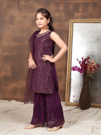 Aarika Girls Ethnic Wear Purple Colour Sequin Embroidery Georgette Kurti Sharara Set (4-10 Years)