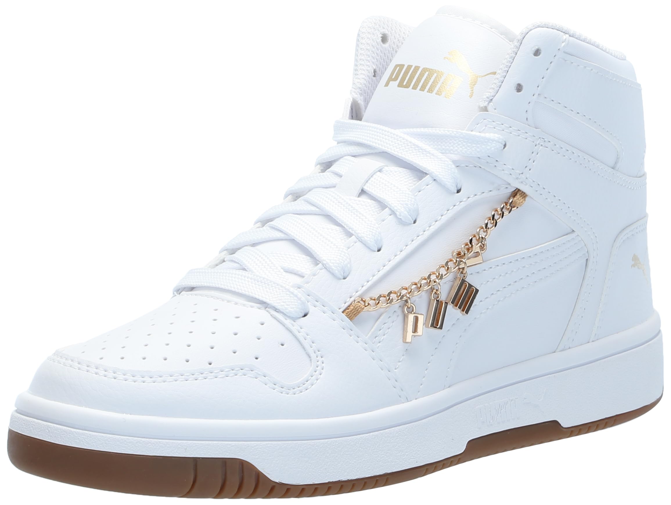 PUMA Rebound Layup Mid Sneaker, White White Gold, 4 US Unisex Big Kid