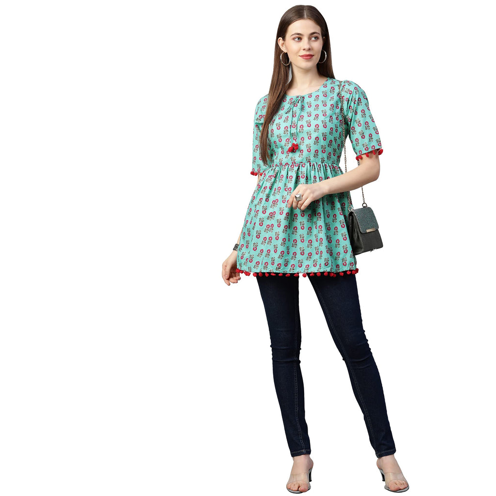 ANNI DESIGNER Womens Cotton Regular Top (TP-COT-10170-GREEN_XL_Green_X-Large)