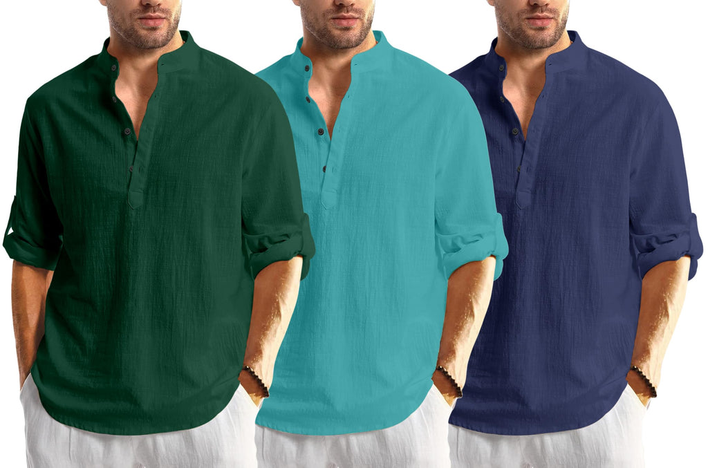Zartha Combo Of Men Solid Cotton Blend Straight Kurta Shirt Pack Of 3