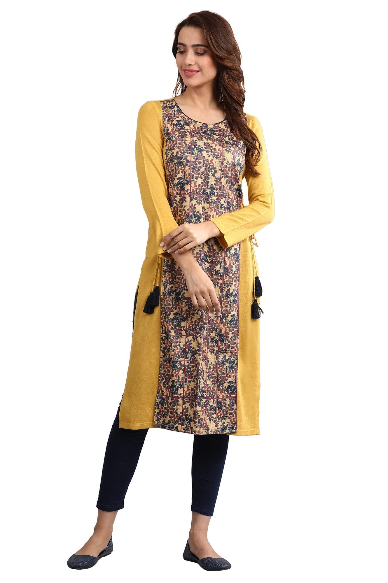 Aurelia Women Synthetic Regular Fit Kurta (19Noa11051-500926_Yellow_X-Small)