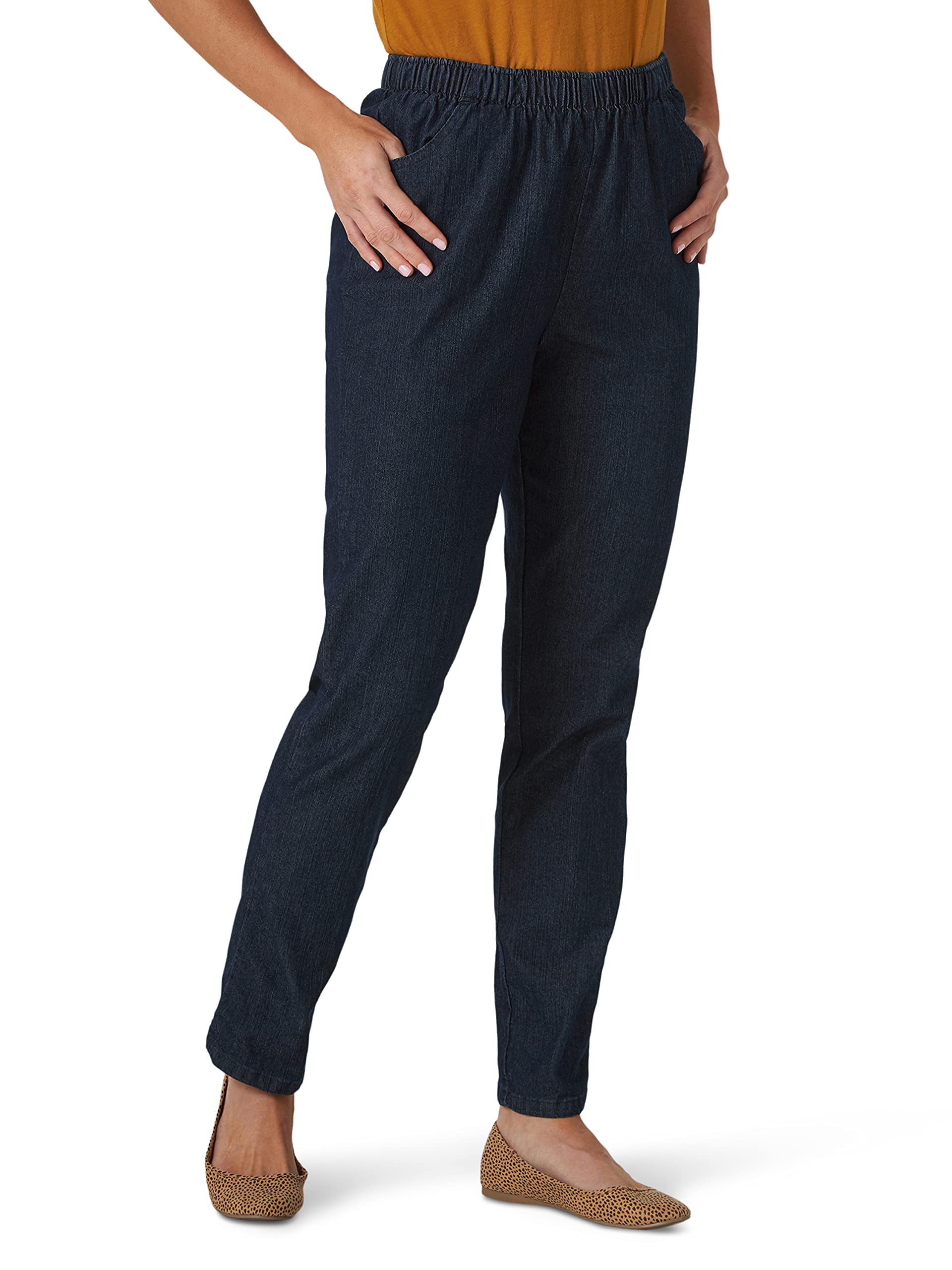 chic classic collection Womens Stretch Elastic Waist Pull-On Legging Pant Dark Shade Denim 8