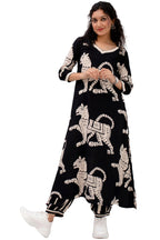 ANNI DESIGNER Womens Cotton Blend Printed Straight Kurta with Pant (Lanka Black_2306 Medium)